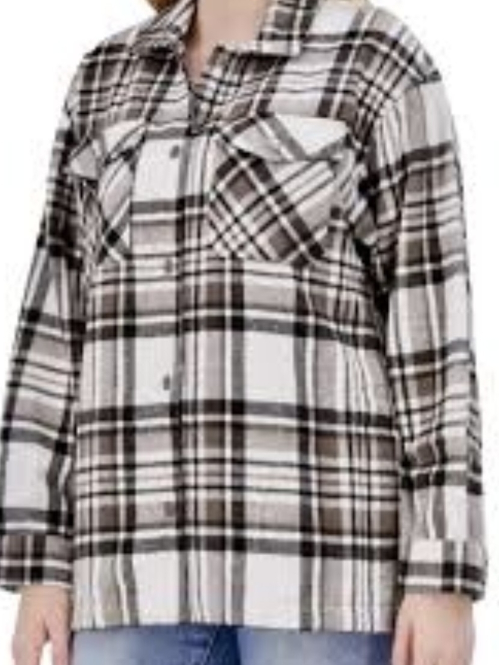 HFX Ladies’ Flannel Shirt Jacket Large Brown Plaid Button Down Long Sleeve